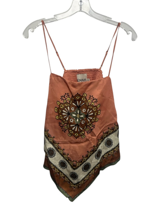 Alemais Size 4 Pink, Brown, Green Viscose Spaghetti Strap Floral Back Tie Top Pink, Brown, Green / 4