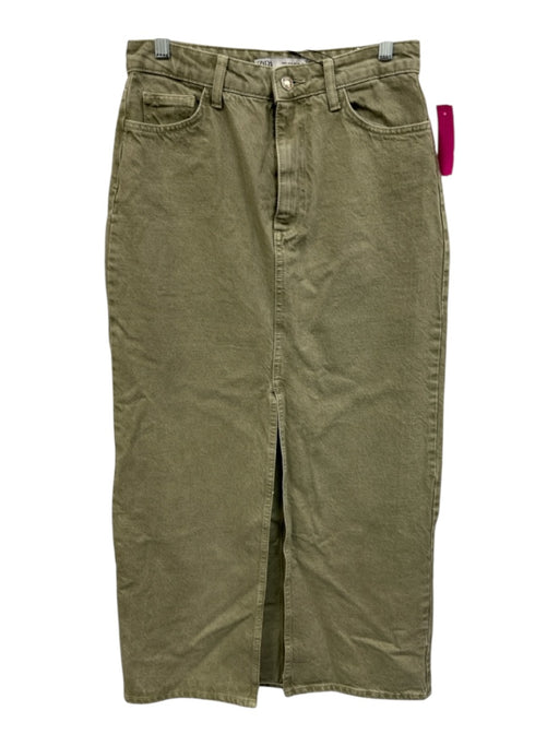 Zara Size Small Light Green Cotton Denim High Rise Front Slit Pockets Maxi Skirt Light Green / Small