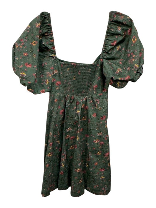 Hill House Size XS Green, Pink, Yellow Cotton Short Puff Sleeve Floral Dress Green, Pink, Yellow / XS