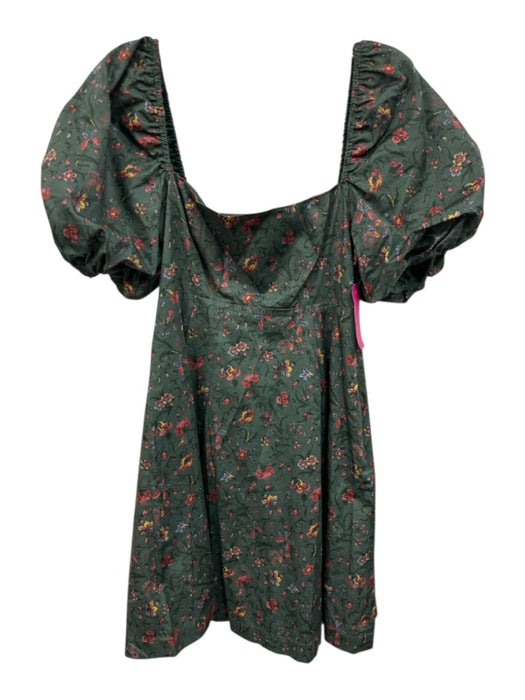 Hill House Size XS Green, Pink, Yellow Cotton Short Puff Sleeve Floral Dress Green, Pink, Yellow / XS