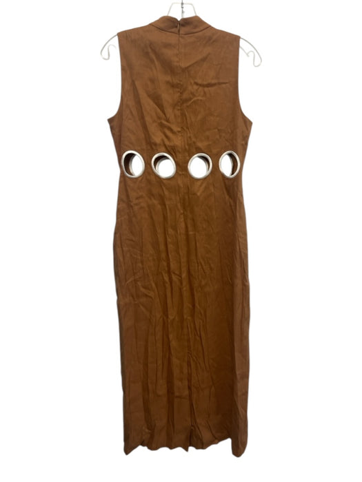 Antonio Melani Size 4 Brown & White Linen Blend Sleeveless Cut Outs Maxi Dress Brown & White / 4