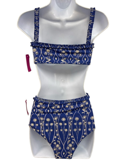 Agua Bendita Size Small Blue & Cream White Polyester Blend Pleated swimwear Blue & Cream White / Small