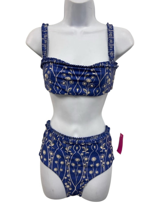 Agua Bendita Size Small Blue & Cream White Polyester Blend Pleated swimwear Blue & Cream White / Small