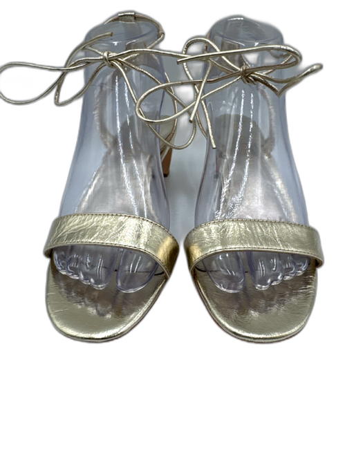 Loeffler Randall Shoe Size 7.5 Light Gold Leather Upper open toe Crinkle Sandals Light Gold / 7.5