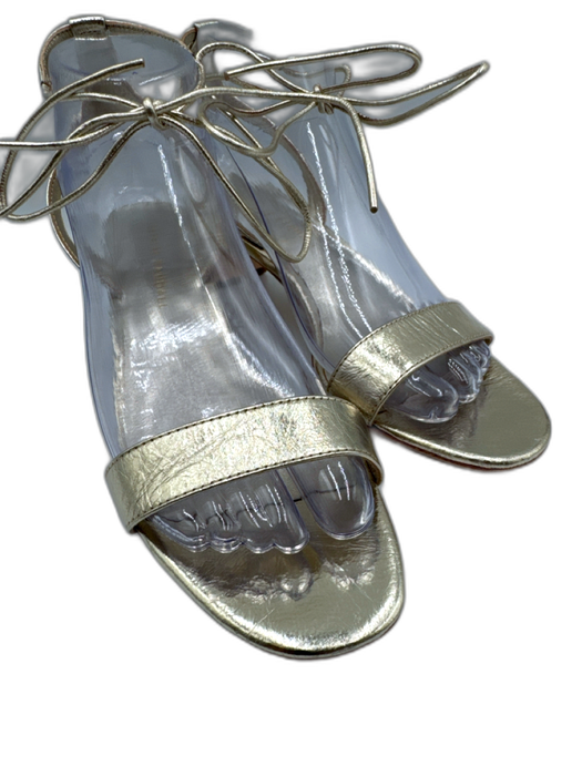 Loeffler Randall Shoe Size 7.5 Light Gold Leather Upper open toe Crinkle Sandals Light Gold / 7.5