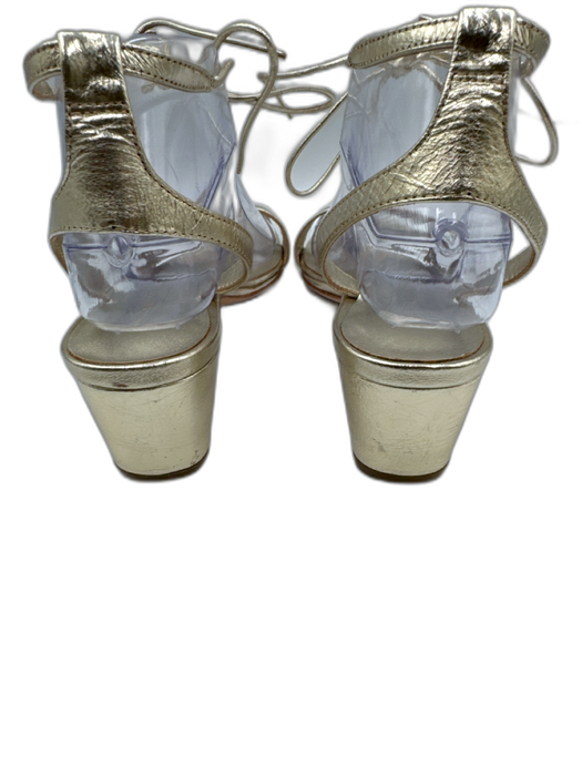 Loeffler Randall Shoe Size 7.5 Light Gold Leather Upper open toe Crinkle Sandals Light Gold / 7.5