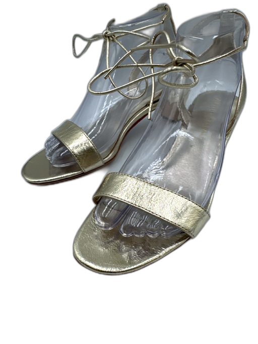 Loeffler Randall Shoe Size 7.5 Light Gold Leather Upper open toe Crinkle Sandals Light Gold / 7.5