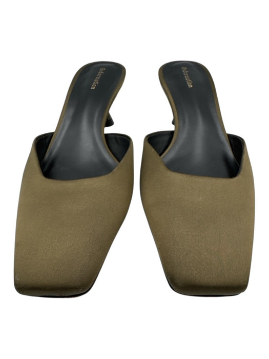Reformation Shoe Size 6.5 Olive Green Leather Square Toe Satin Kitten Heel Flats Olive Green / 6.5