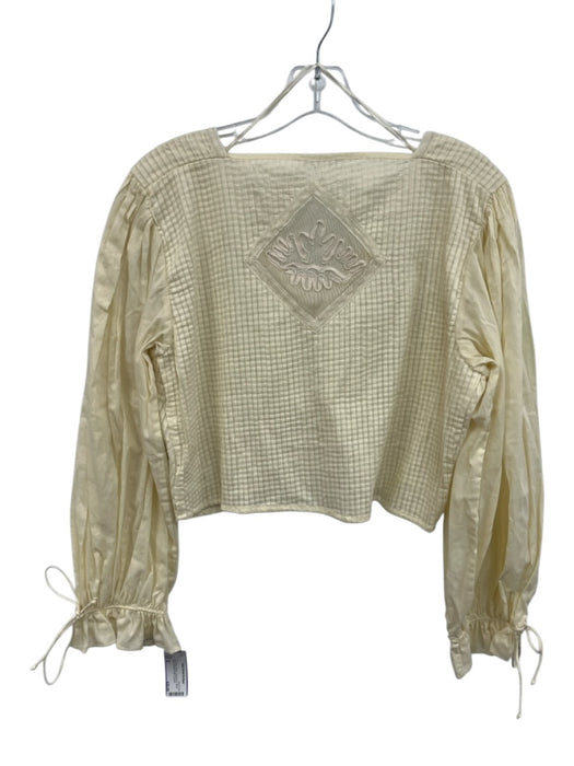 Zara Size M Ivory White Cotton Long Sleeve Mesh Panel Accordian Pleat Top Ivory White / M