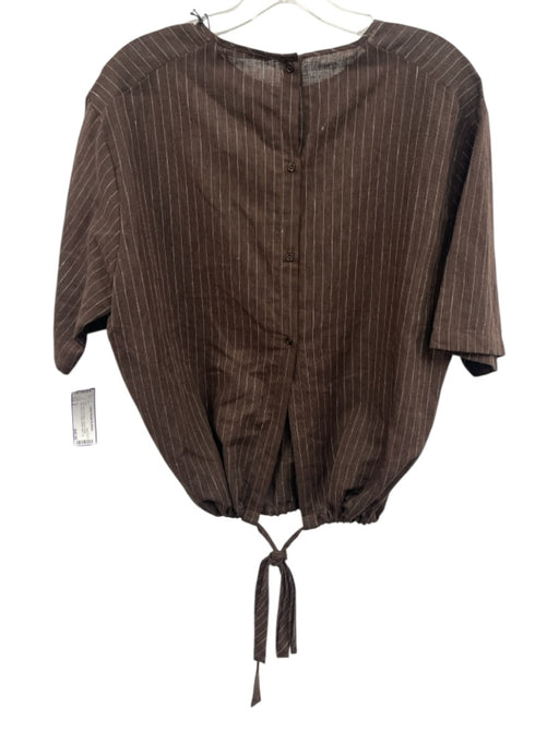 Zara Size S Brown & White Linen & Cotton Half Sleeve Pin Stripe Button Back Top Brown & White / S