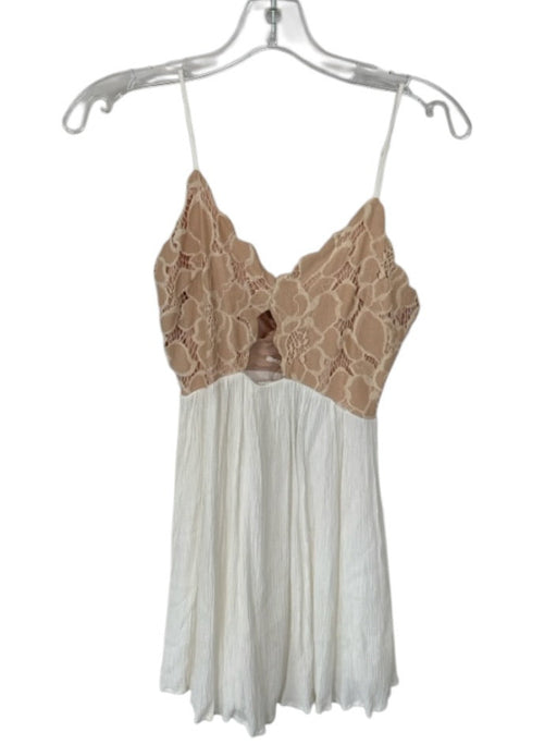 Tularosa Size S Nude & White Cotton Blend Spaghetti Strap Lace Detail Dress Nude & White / S
