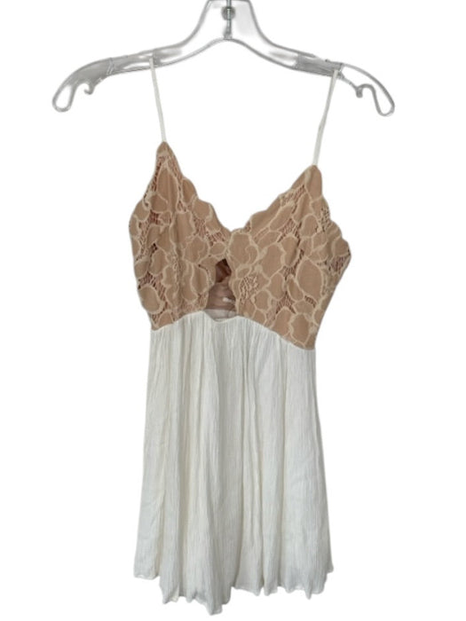 Tularosa Size S Nude & White Cotton Blend Spaghetti Strap Lace Detail Dress Nude & White / S