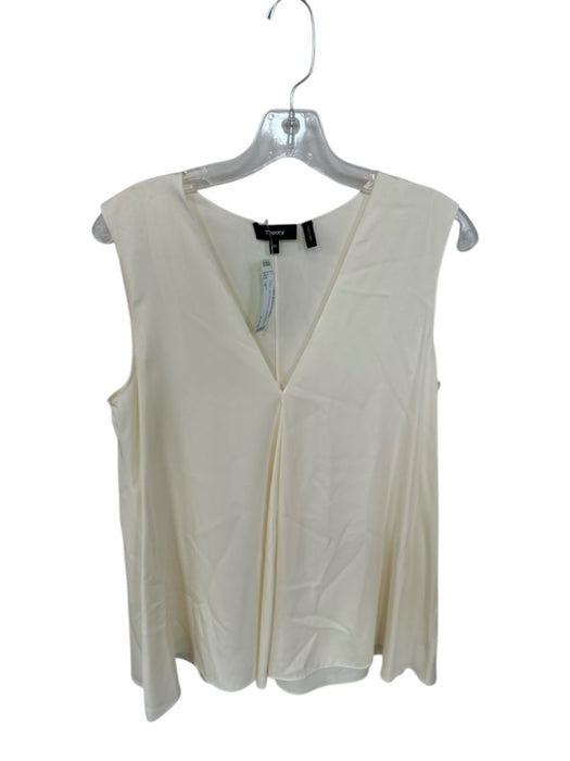 Theory Size M Cream Silk Sleeveless V Neck Top Cream / M