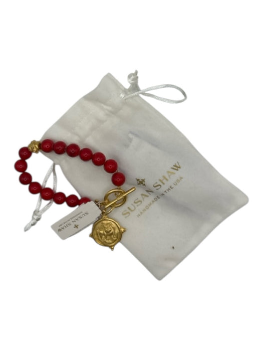 Susan Shaw Red & Gold Beaded Toggle UGA Bracelet Red & Gold