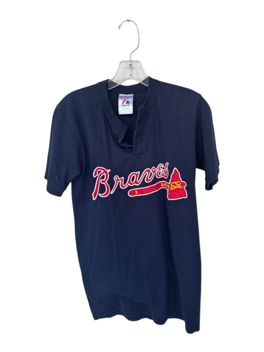 Majestic Size S Navy & Red Cotton Atlanta Braves Buttons Athletic Men's T-Shirt Navy & Red / S