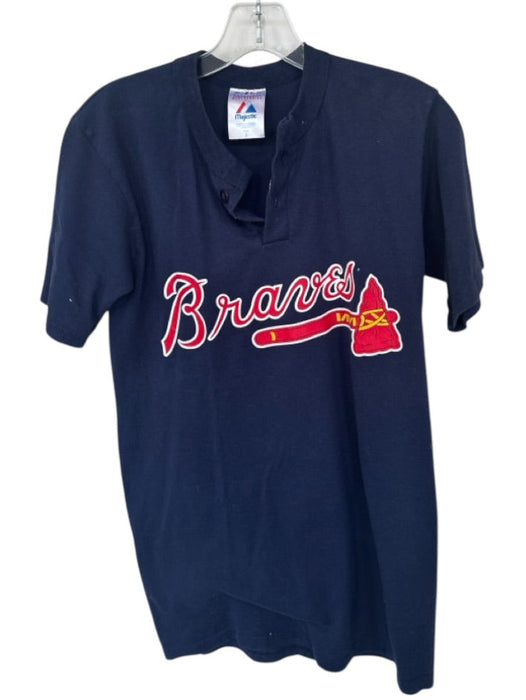 Majestic Size S Navy & Red Cotton Atlanta Braves Buttons Athletic Men's T-Shirt Navy & Red / S
