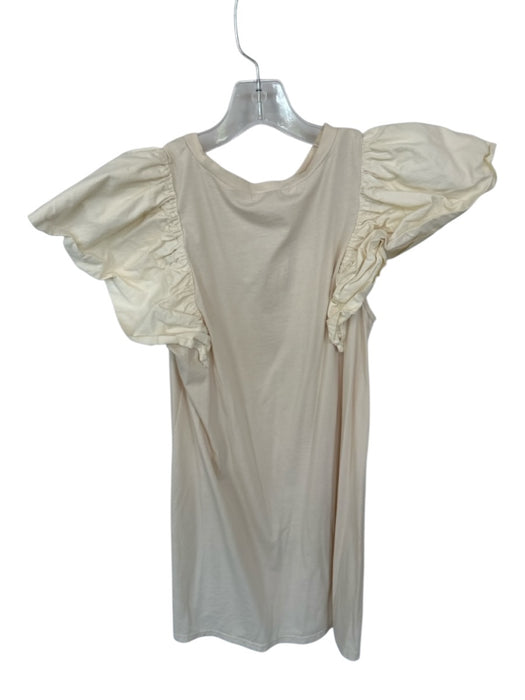 TCEC Size S Creme Cotton Blend Flutter Sleeves Dress Creme / S