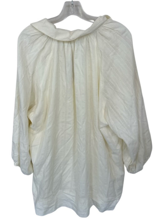 Gigio Size S Cream Cotton Long Balloon Sleeve Textured V Neck Oversized Dress Cream / S