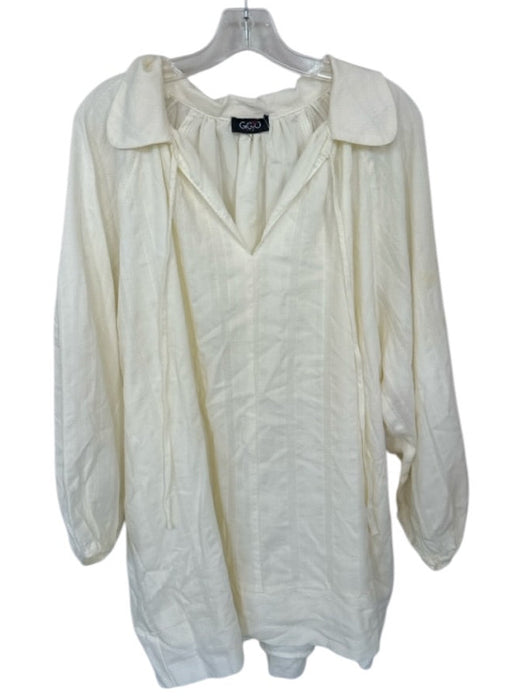Gigio Size S Cream Cotton Long Balloon Sleeve Textured V Neck Oversized Dress Cream / S