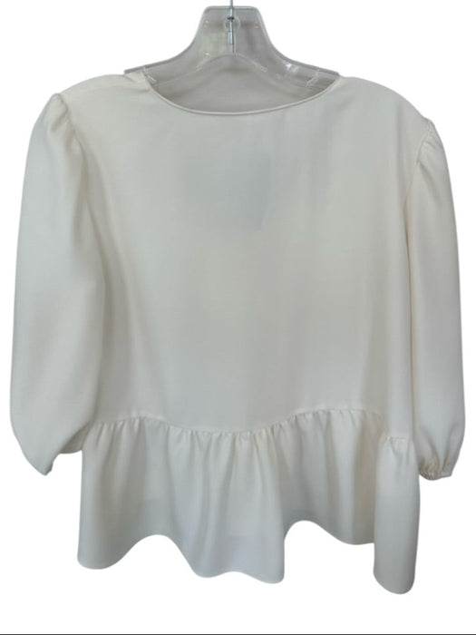 Amanda Uprichard Size XS Off White Polyester Long Balloon Sleeve Peplum Top Off White / XS
