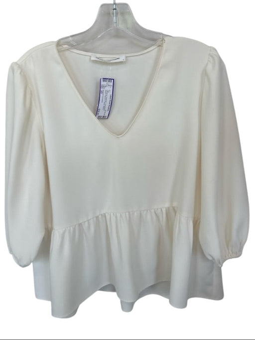 Amanda Uprichard Size XS Off White Polyester Long Balloon Sleeve Peplum Top Off White / XS