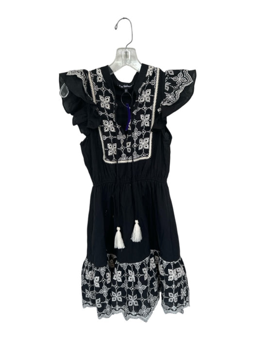 En Saison Size XS Black & White Cotton Short Sleeve Embroidered Dress Black & White / XS