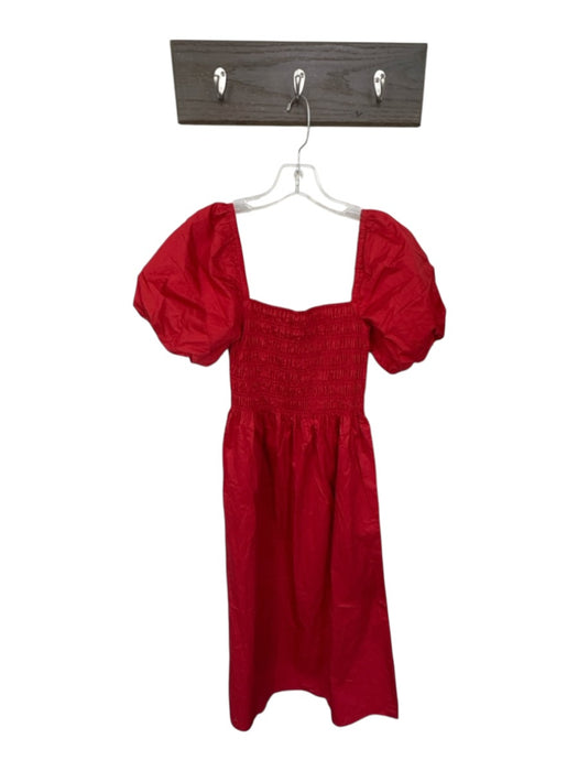 Hill House Size XS Red Cotton Smocked Puff Sleeve Maxi Square Neck Dress Red / XS