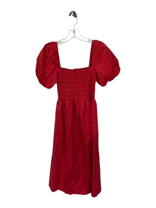 Hill House Size XS Red Cotton Smocked Puff Sleeve Maxi Square Neck Dress Red / XS