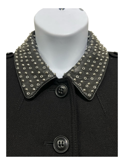 Burberry Brit Size 14 Black Wool Studded Collar Buttons Peacoat Coat Black / 14