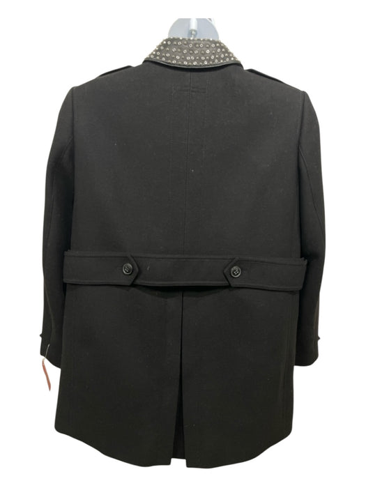 Burberry Brit Size 14 Black Wool Studded Collar Buttons Peacoat Coat Black / 14