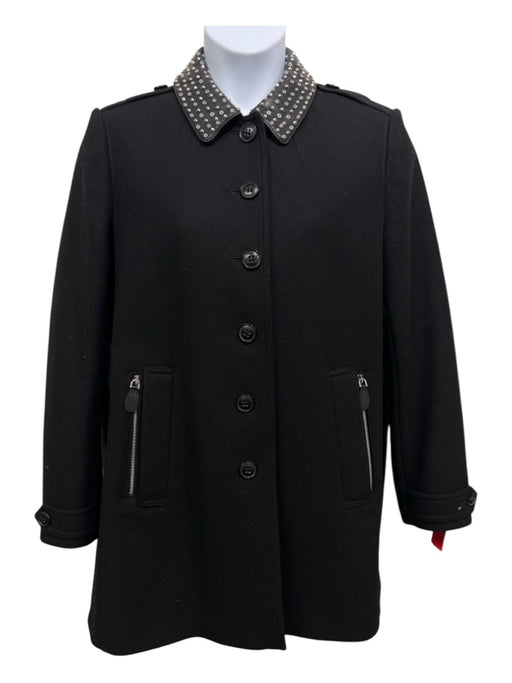 Burberry Brit Size 14 Black Wool Studded Collar Buttons Peacoat Coat Black / 14