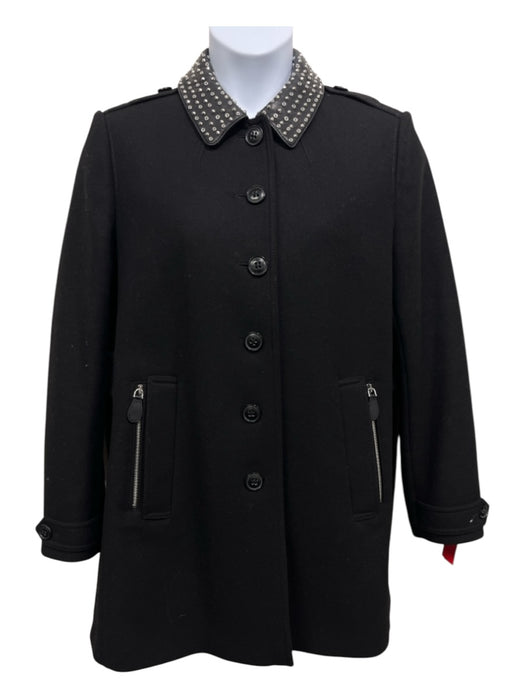 Burberry Brit Size 14 Black Wool Studded Collar Buttons Peacoat Coat Black / 14