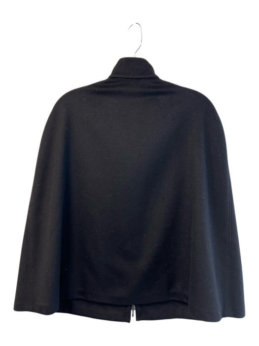 Gucci Black Wool & Cashmere Pocket Front Zip Leather Accents High Collar Cape Black / 40