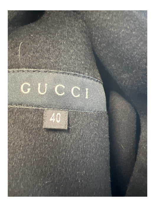 Gucci Black Wool & Cashmere Pocket Front Zip Leather Accents High Collar Cape Black / 40