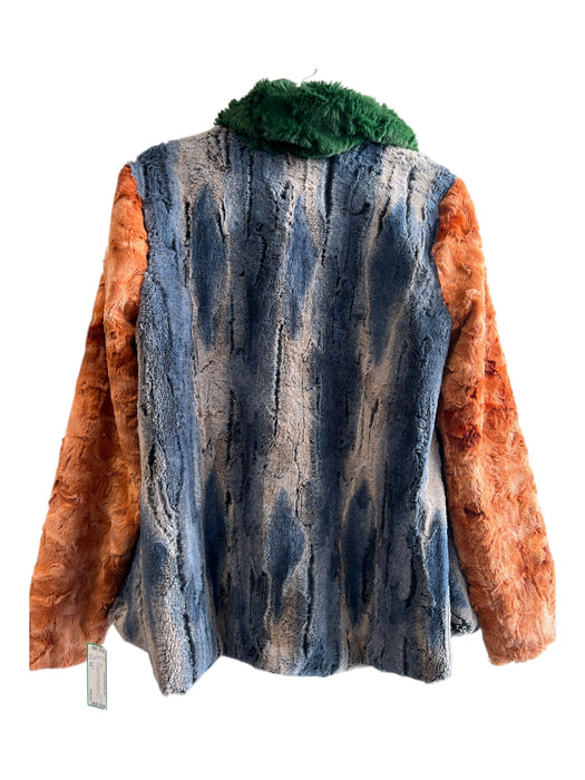 Ivy Jane Size XS Blue & green & orange Polyester Faux Fur Button Front Coat Blue & green & orange / XS