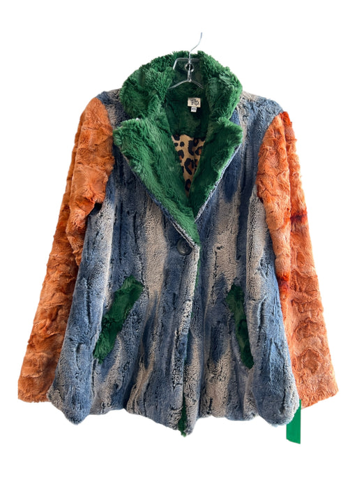 Ivy Jane Size XS Blue & green & orange Polyester Faux Fur Button Front Coat Blue & green & orange / XS