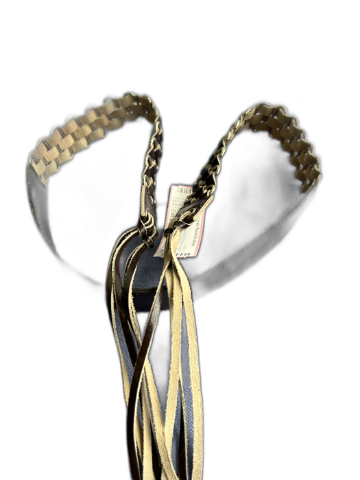 No Brand Brown Leather Silver Hardware Tassel Tie Front Woven Belts Brown / Est S