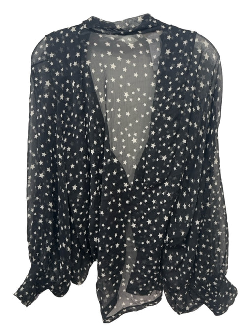 Free People Size One Size Black & White Polyester Star Print Tie Sheer Top Black & White / One Size