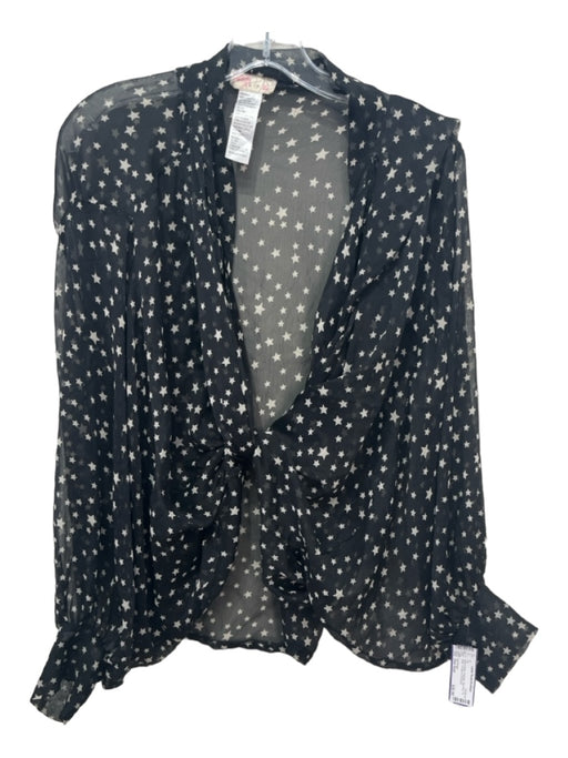 Free People Size One Size Black & White Polyester Star Print Tie Sheer Top Black & White / One Size