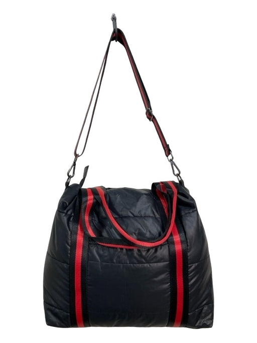 Haute Shore Black & Red Nylon Tote Puffed Quilted Stripe Bag Black & Red / L