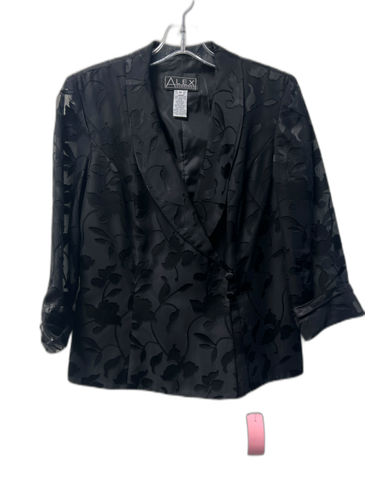 Alex Evenings Size M Black Polyester Long Sleeve Floral Overlay Blazer Jacket Black / M