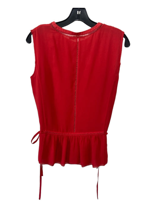 Tory Burch Size 4 Red Silk Sleeveless Raw Hem Ladder Lace Side tie Top Red / 4
