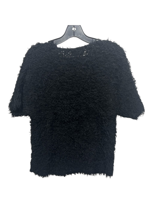 Nation Size S Black Cotton Distressed Boat Neck Fuzzy short sleeve Top Black / S