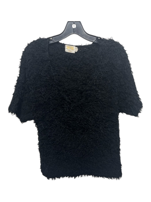 Nation Size S Black Cotton Distressed Boat Neck Fuzzy short sleeve Top Black / S