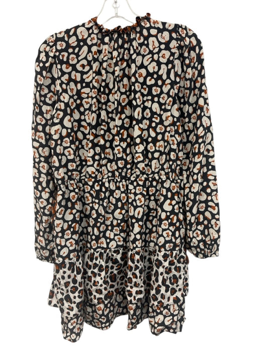 Marie Oliver Size 8 Navy, White, Brown Silk Animal Print Ruffle Detail Dress Navy, White, Brown / 8