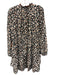 Marie Oliver Size 8 Navy, White, Brown Silk Animal Print Ruffle Detail Dress Navy, White, Brown / 8