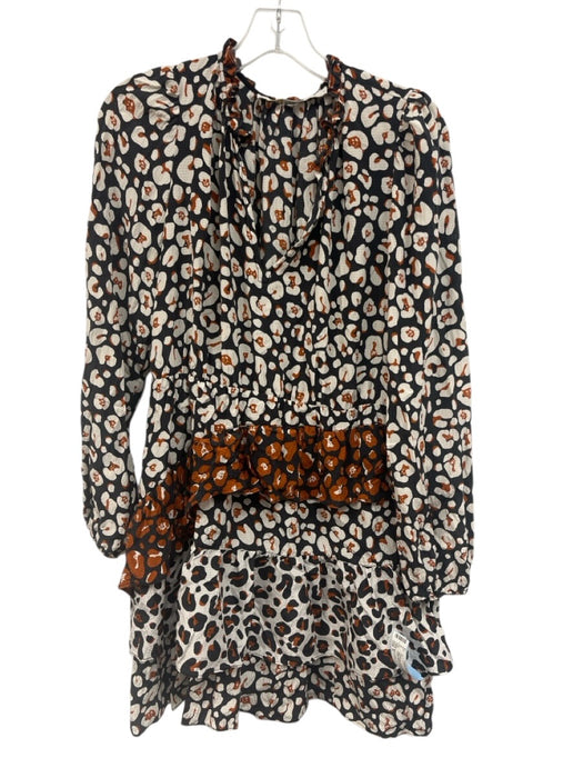 Marie Oliver Size 8 Navy, White, Brown Silk Animal Print Ruffle Detail Dress Navy, White, Brown / 8