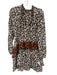 Marie Oliver Size 8 Navy, White, Brown Silk Animal Print Ruffle Detail Dress Navy, White, Brown / 8