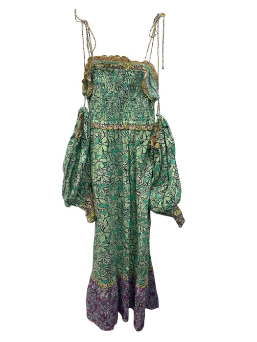 Celia B Size L green, purple, pink Cotton Floral smocked Off Shoulder Dress green, purple, pink / L