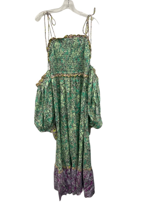 Celia B Size L green, purple, pink Cotton Floral smocked Off Shoulder Dress green, purple, pink / L